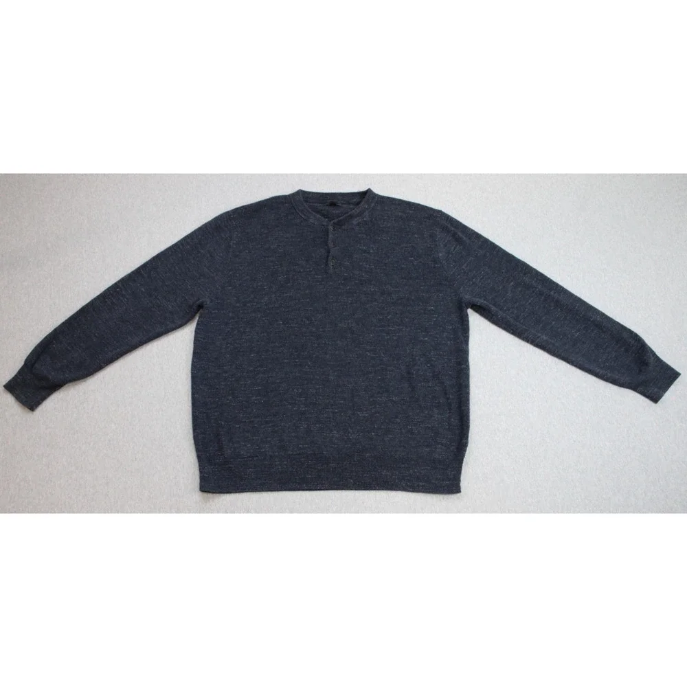 J Crew Sweater Mens XL Navy Blue 100% Cotton Tight Knit‎ Long Sleeve Henley Neck
